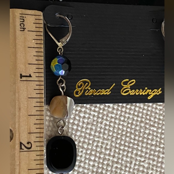 Park Lane Portofino Earrings Mother of Pearl Black Stone Silver Tone Wire NWT - Picture 3 of 4
